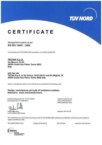 Сертификат ISO14001 TECNA